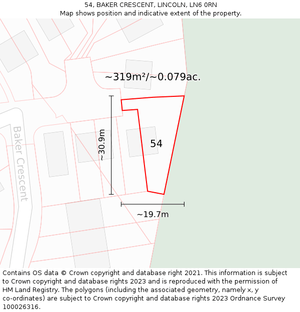 54, BAKER CRESCENT, LINCOLN, LN6 0RN: Plot and title map
