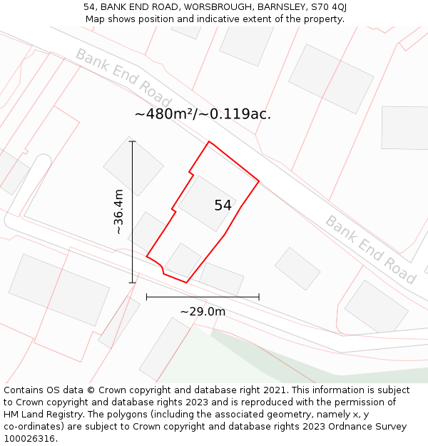 54, BANK END ROAD, WORSBROUGH, BARNSLEY, S70 4QJ: Plot and title map