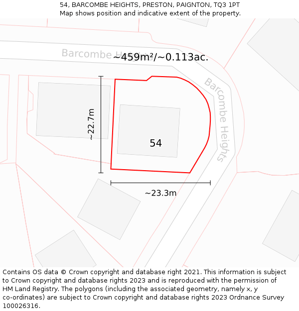 54, BARCOMBE HEIGHTS, PRESTON, PAIGNTON, TQ3 1PT: Plot and title map