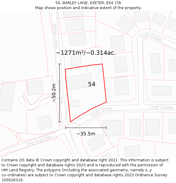 54, BARLEY LANE, EXETER, EX4 1TA: Plot and title map