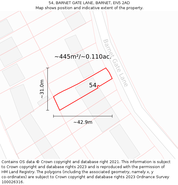 54, BARNET GATE LANE, BARNET, EN5 2AD: Plot and title map