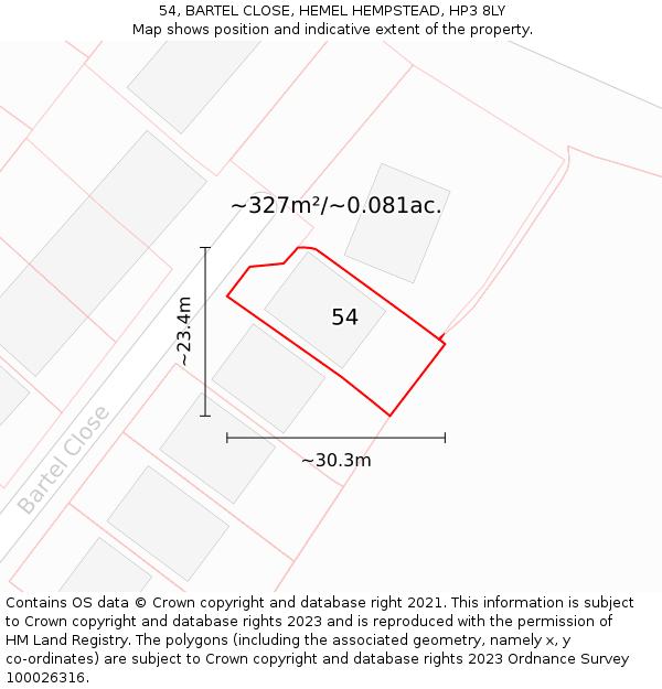 54, BARTEL CLOSE, HEMEL HEMPSTEAD, HP3 8LY: Plot and title map