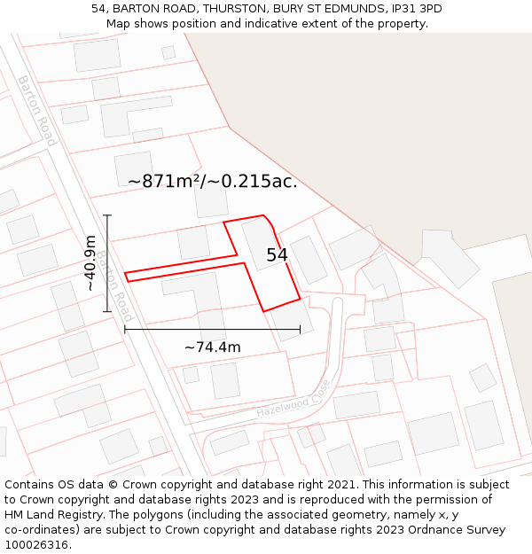 54, BARTON ROAD, THURSTON, BURY ST EDMUNDS, IP31 3PD: Plot and title map