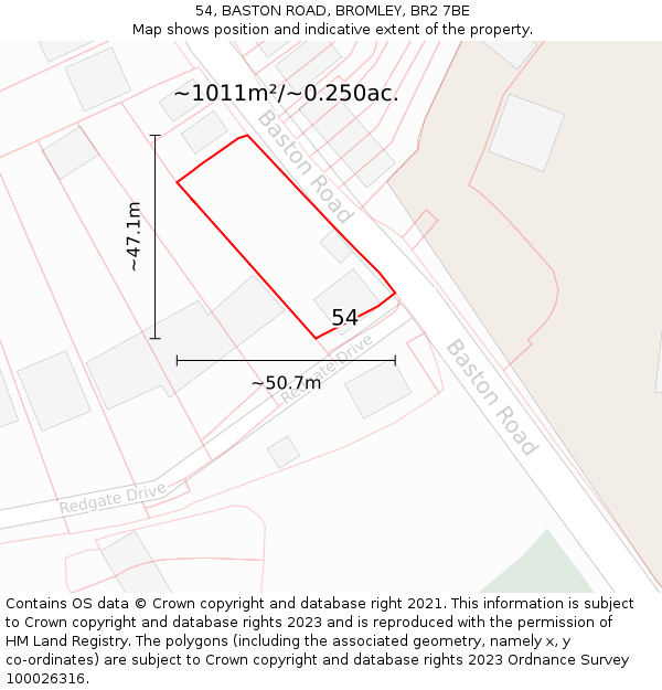 54, BASTON ROAD, BROMLEY, BR2 7BE: Plot and title map