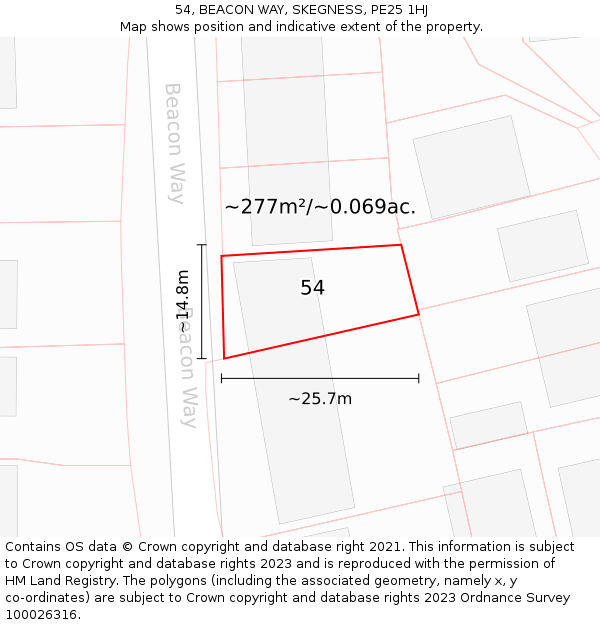 54, BEACON WAY, SKEGNESS, PE25 1HJ: Plot and title map