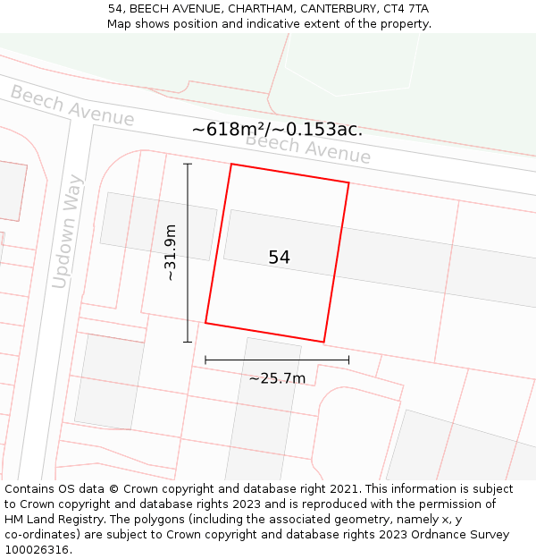 54, BEECH AVENUE, CHARTHAM, CANTERBURY, CT4 7TA: Plot and title map