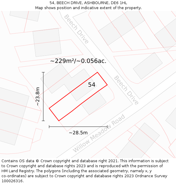 54, BEECH DRIVE, ASHBOURNE, DE6 1HL: Plot and title map