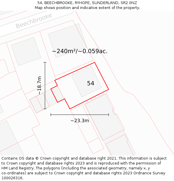 54, BEECHBROOKE, RYHOPE, SUNDERLAND, SR2 0NZ: Plot and title map
