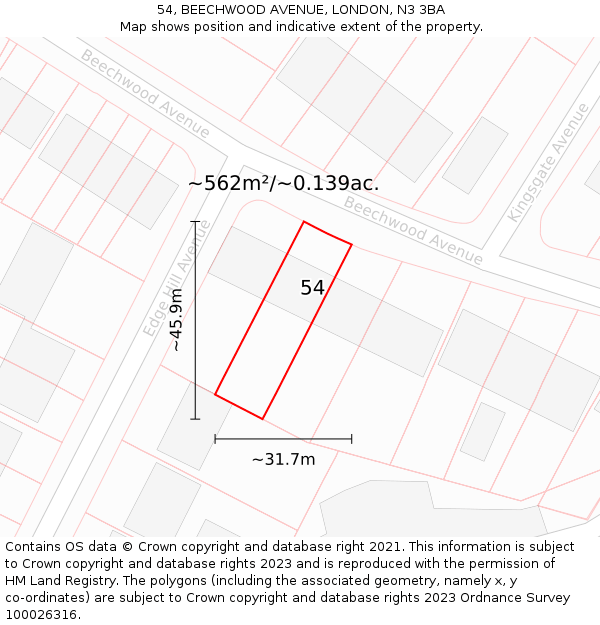 54, BEECHWOOD AVENUE, LONDON, N3 3BA: Plot and title map