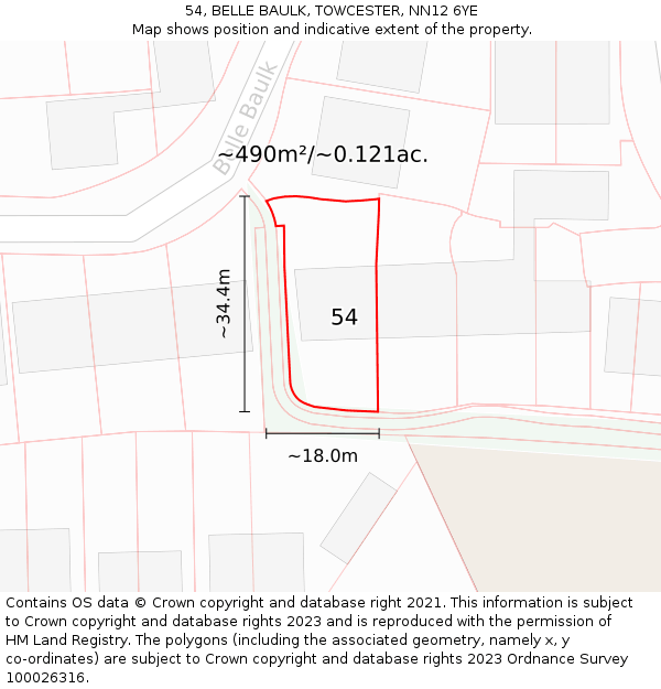 54, BELLE BAULK, TOWCESTER, NN12 6YE: Plot and title map