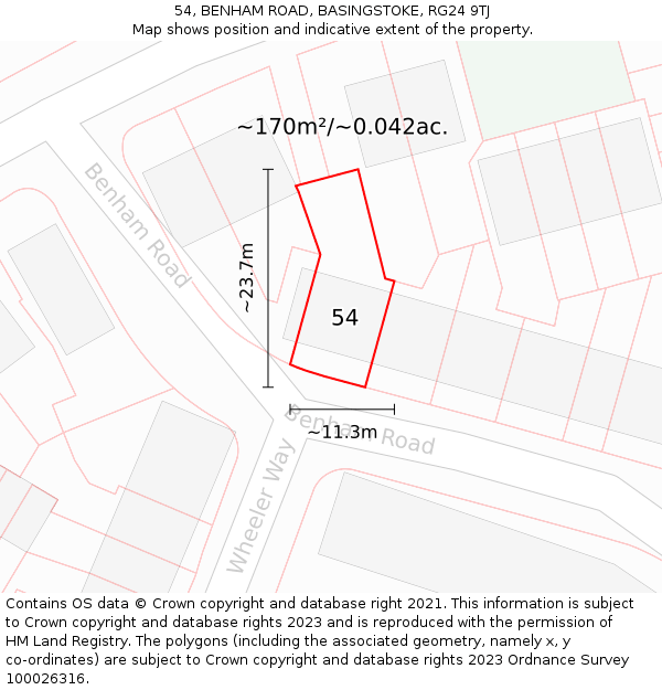 54, BENHAM ROAD, BASINGSTOKE, RG24 9TJ: Plot and title map