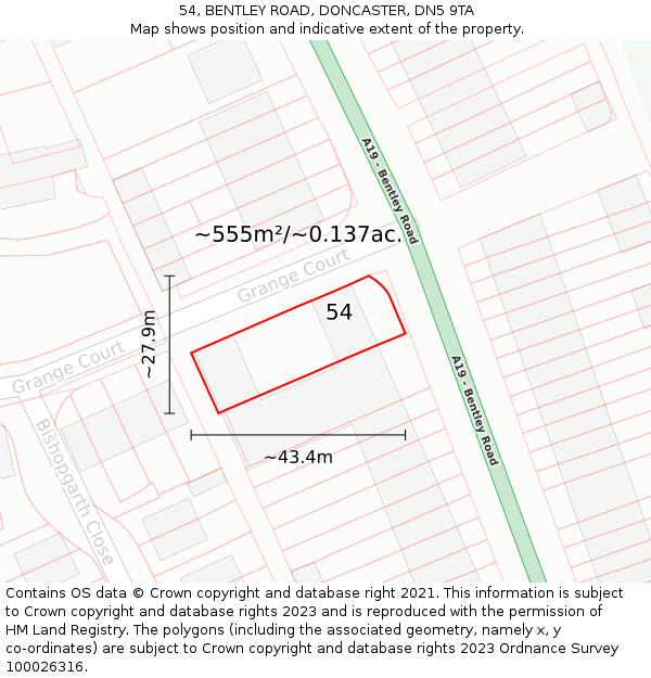 54, BENTLEY ROAD, DONCASTER, DN5 9TA: Plot and title map