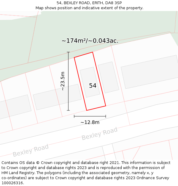54, BEXLEY ROAD, ERITH, DA8 3SP: Plot and title map