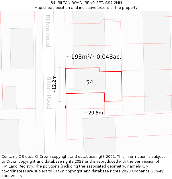 54, BILTON ROAD, BENFLEET, SS7 2HH: Plot and title map