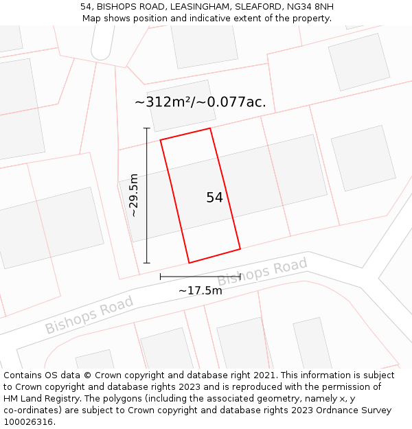 54, BISHOPS ROAD, LEASINGHAM, SLEAFORD, NG34 8NH: Plot and title map