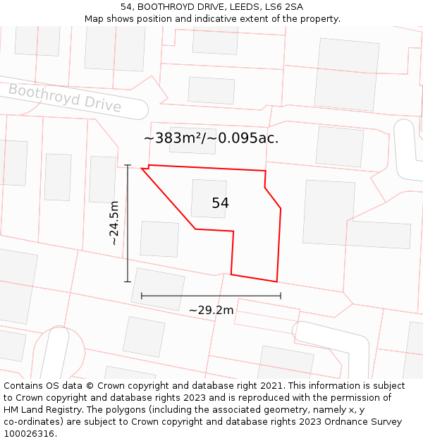 54, BOOTHROYD DRIVE, LEEDS, LS6 2SA: Plot and title map