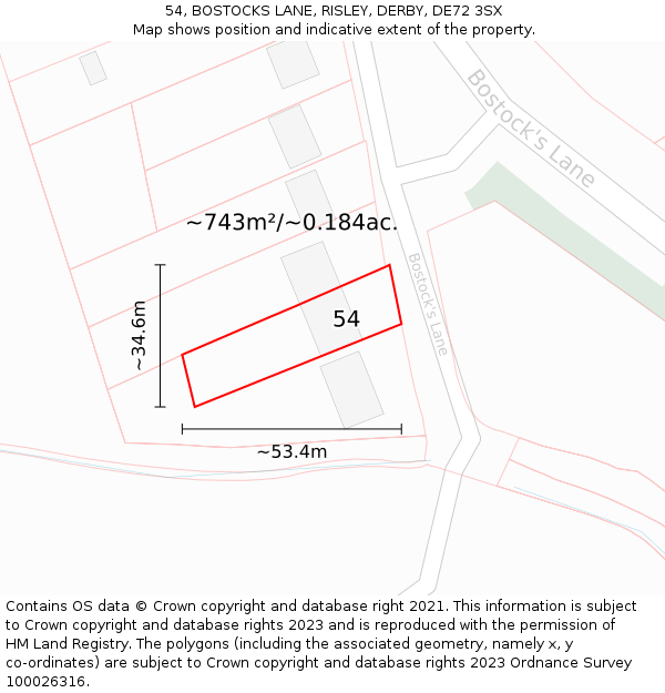 54, BOSTOCKS LANE, RISLEY, DERBY, DE72 3SX: Plot and title map