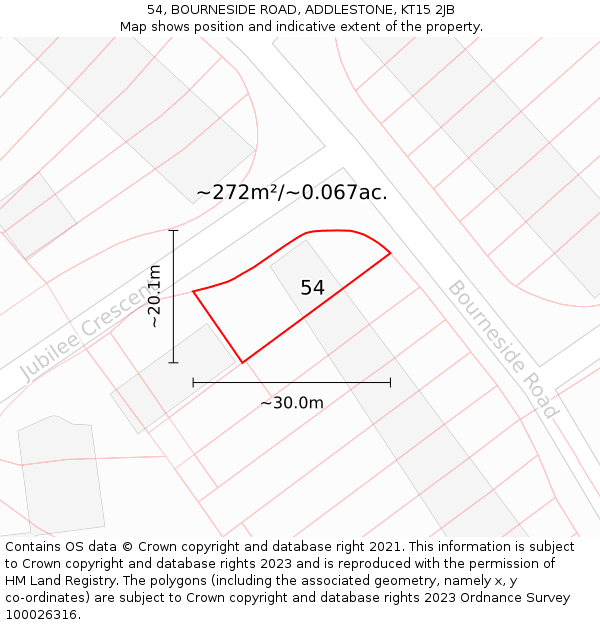 54, BOURNESIDE ROAD, ADDLESTONE, KT15 2JB: Plot and title map