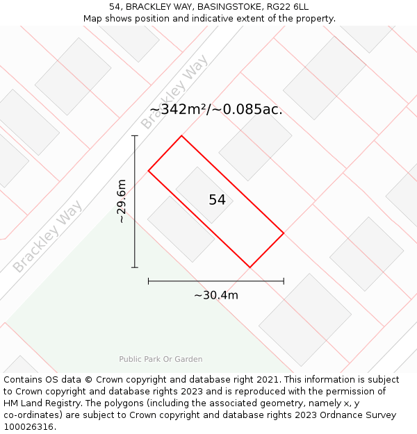 54, BRACKLEY WAY, BASINGSTOKE, RG22 6LL: Plot and title map