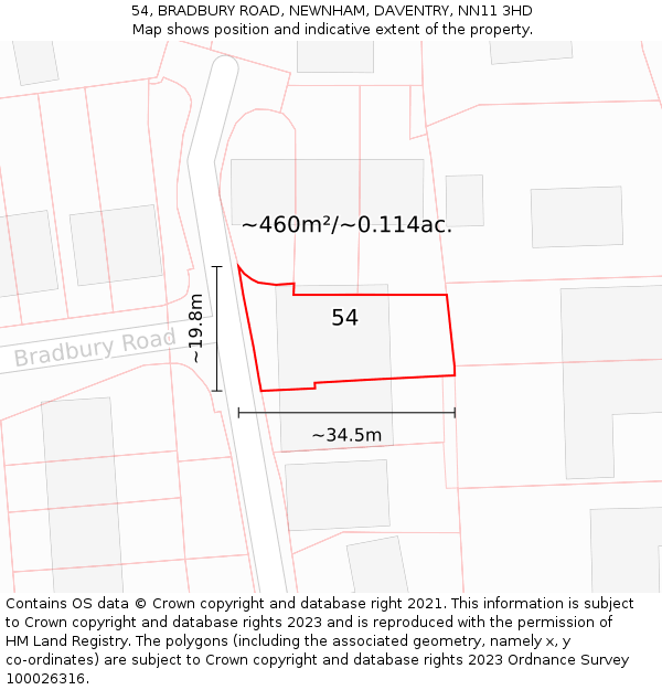 54, BRADBURY ROAD, NEWNHAM, DAVENTRY, NN11 3HD: Plot and title map