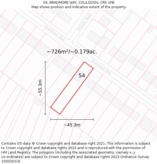 54, BRADMORE WAY, COULSDON, CR5 1PB: Plot and title map