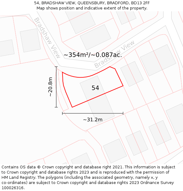 54, BRADSHAW VIEW, QUEENSBURY, BRADFORD, BD13 2FF: Plot and title map