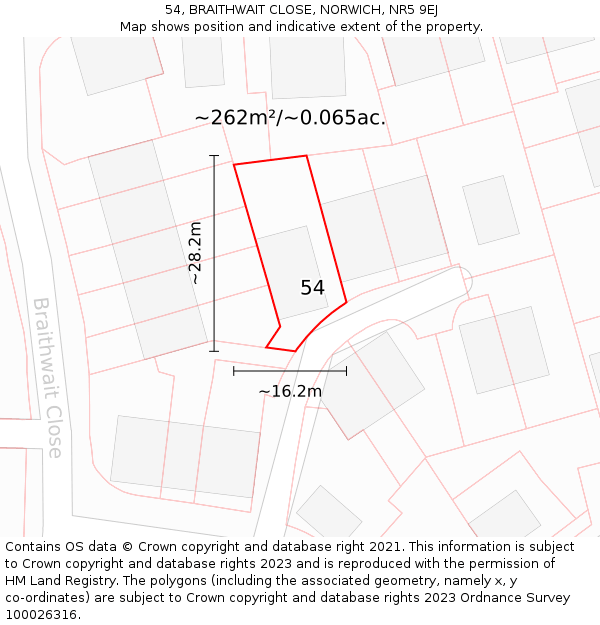 54, BRAITHWAIT CLOSE, NORWICH, NR5 9EJ: Plot and title map