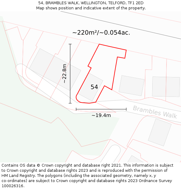 54, BRAMBLES WALK, WELLINGTON, TELFORD, TF1 2ED: Plot and title map