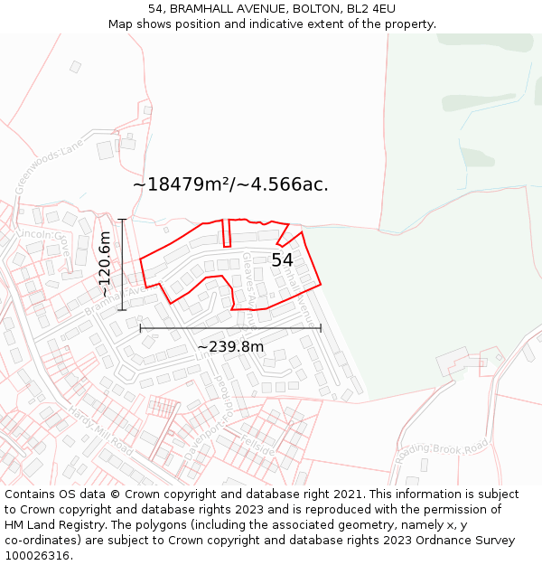 54, BRAMHALL AVENUE, BOLTON, BL2 4EU: Plot and title map