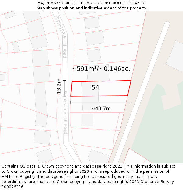 54, BRANKSOME HILL ROAD, BOURNEMOUTH, BH4 9LG: Plot and title map