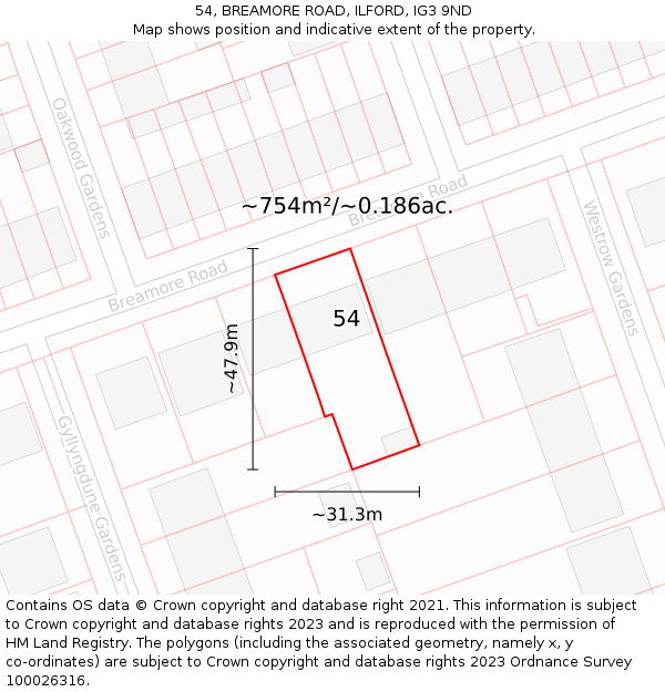 54, BREAMORE ROAD, ILFORD, IG3 9ND: Plot and title map