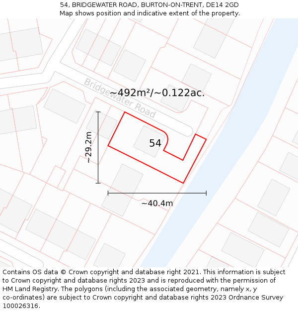 54, BRIDGEWATER ROAD, BURTON-ON-TRENT, DE14 2GD: Plot and title map