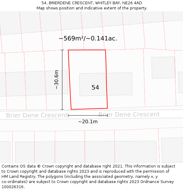 54, BRIERDENE CRESCENT, WHITLEY BAY, NE26 4AD: Plot and title map