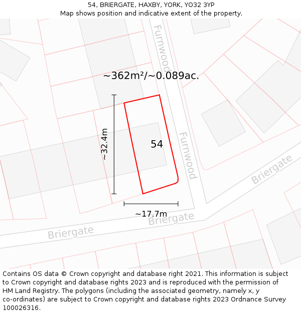 54, BRIERGATE, HAXBY, YORK, YO32 3YP: Plot and title map