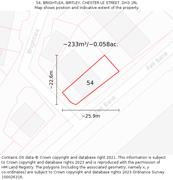 54, BRIGHTLEA, BIRTLEY, CHESTER LE STREET, DH3 1RL: Plot and title map
