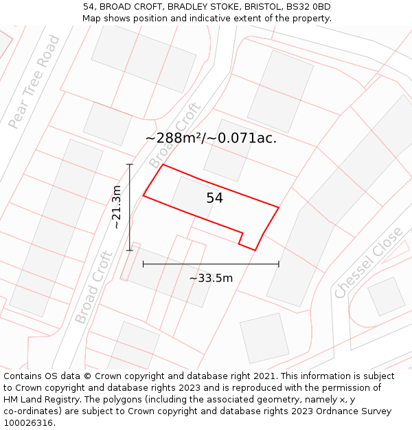54, BROAD CROFT, BRADLEY STOKE, BRISTOL, BS32 0BD: Plot and title map