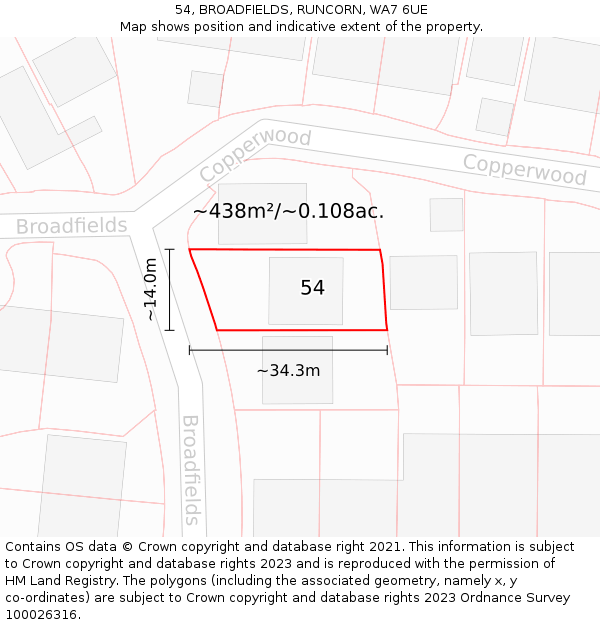 54, BROADFIELDS, RUNCORN, WA7 6UE: Plot and title map