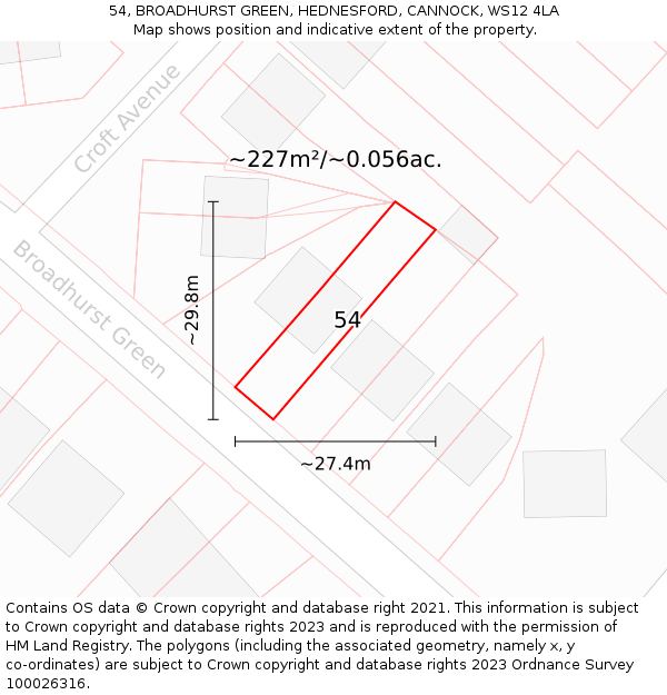54, BROADHURST GREEN, HEDNESFORD, CANNOCK, WS12 4LA: Plot and title map