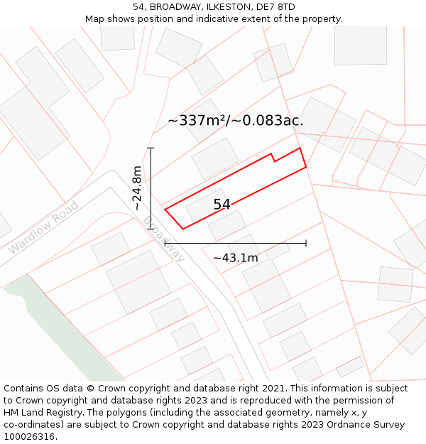 54, BROADWAY, ILKESTON, DE7 8TD: Plot and title map