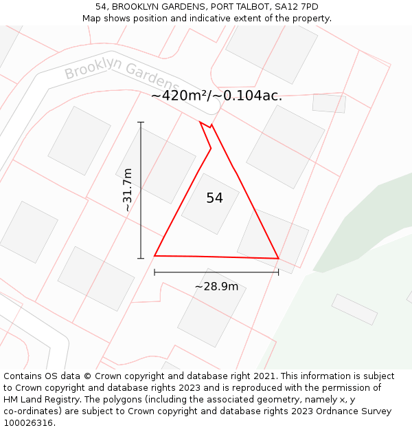 54, BROOKLYN GARDENS, PORT TALBOT, SA12 7PD: Plot and title map