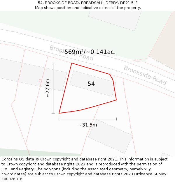 54, BROOKSIDE ROAD, BREADSALL, DERBY, DE21 5LF: Plot and title map