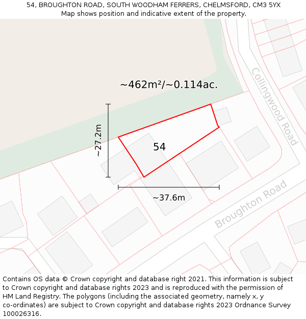 54, BROUGHTON ROAD, SOUTH WOODHAM FERRERS, CHELMSFORD, CM3 5YX: Plot and title map