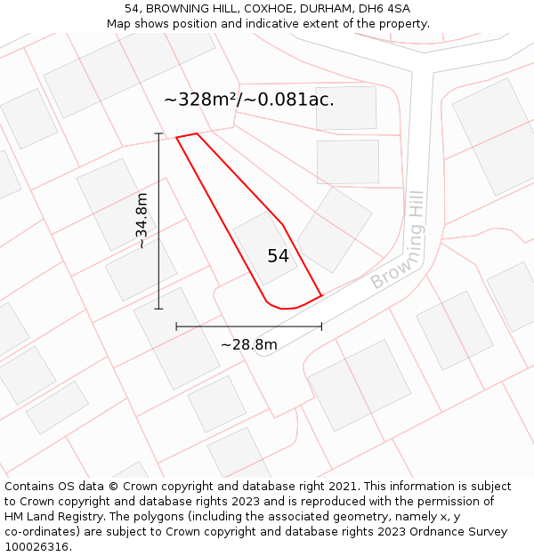 54, BROWNING HILL, COXHOE, DURHAM, DH6 4SA: Plot and title map
