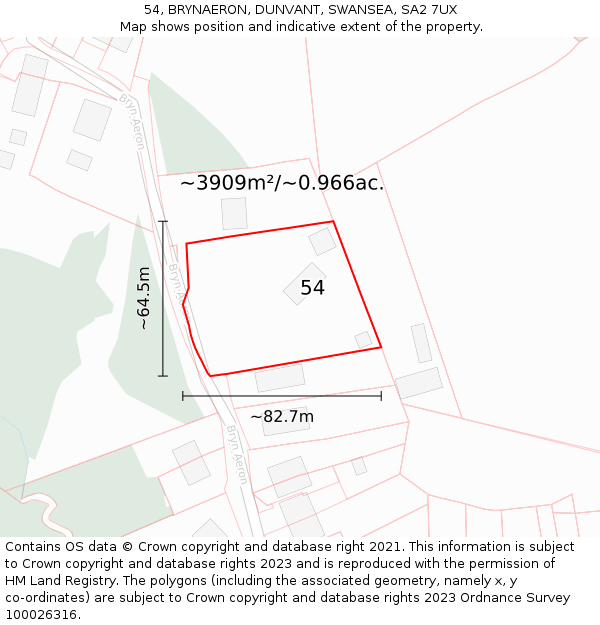 54, BRYNAERON, DUNVANT, SWANSEA, SA2 7UX: Plot and title map