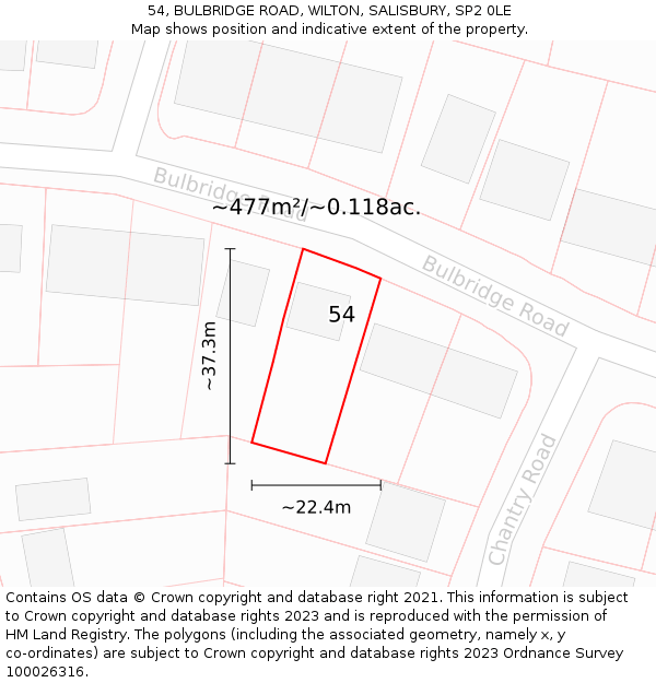 54, BULBRIDGE ROAD, WILTON, SALISBURY, SP2 0LE: Plot and title map