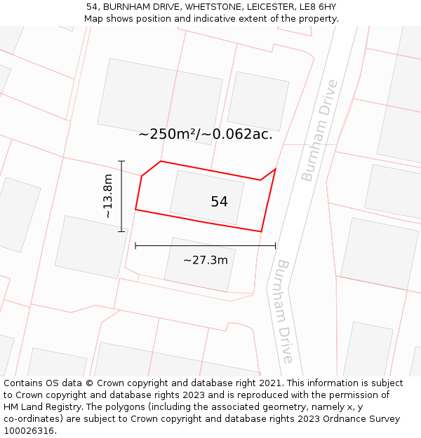 54, BURNHAM DRIVE, WHETSTONE, LEICESTER, LE8 6HY: Plot and title map