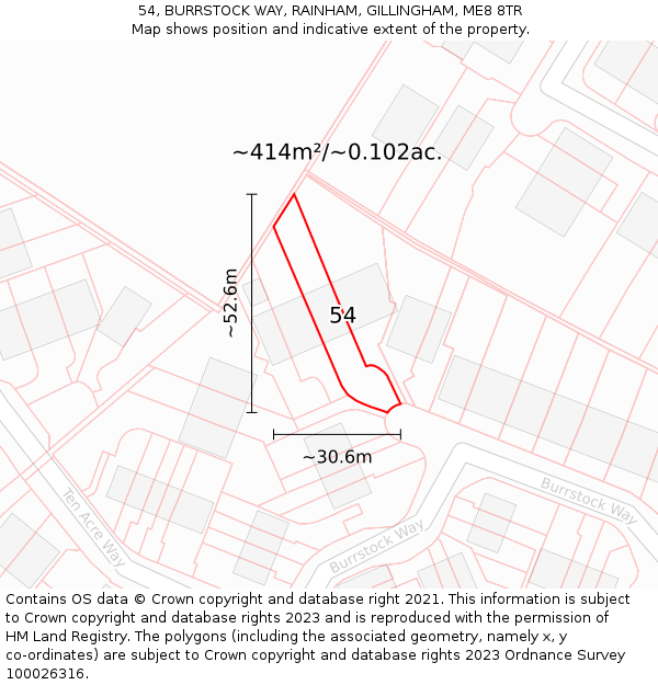 54, BURRSTOCK WAY, RAINHAM, GILLINGHAM, ME8 8TR: Plot and title map
