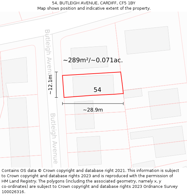 54, BUTLEIGH AVENUE, CARDIFF, CF5 1BY: Plot and title map