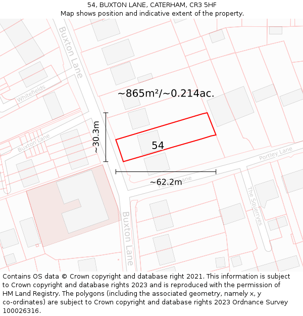 54, BUXTON LANE, CATERHAM, CR3 5HF: Plot and title map