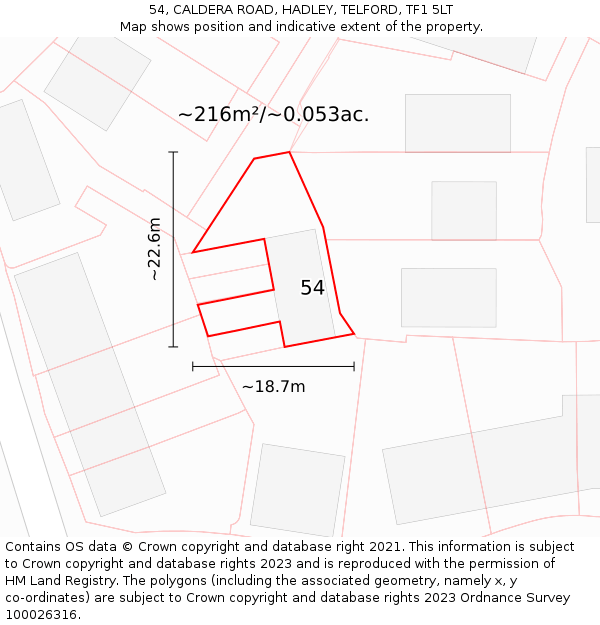 54, CALDERA ROAD, HADLEY, TELFORD, TF1 5LT: Plot and title map